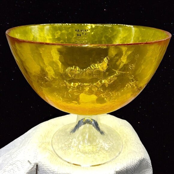 1970s Glasax Top Line Pedestal Glass Bowl Dish Amber Yellow 5.5”T 6.5”W Germany - Picture 1 of 7